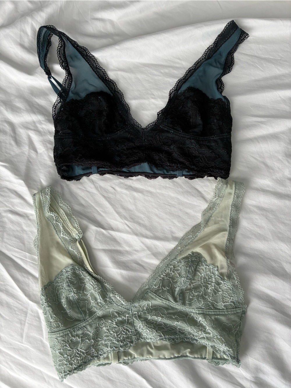 Free People Lace Bralette Duo in Black and Sage